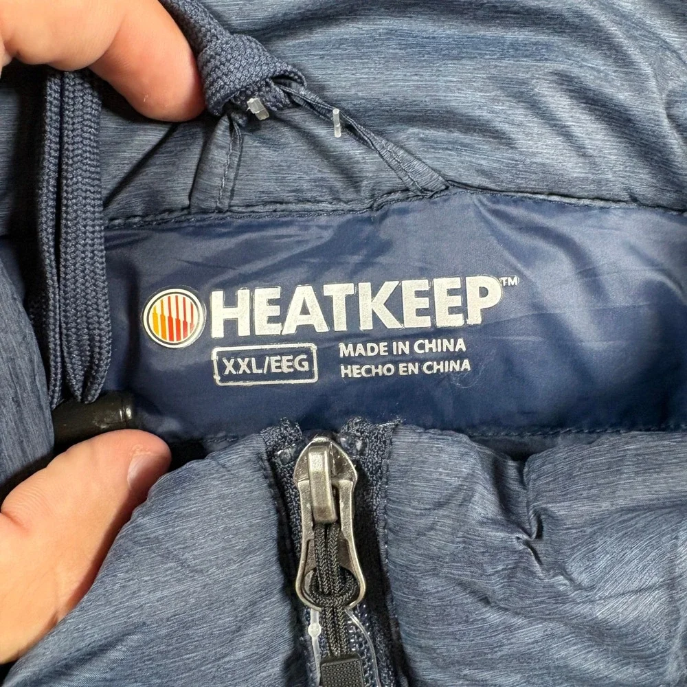 Heatkeep Mens XXL Ultra Light Down Puffer Vest Blue Heather Hooded Full Zip 4371